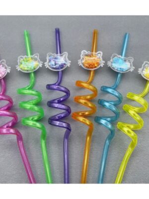 Cat Party Favors Glitter Plastic Straws