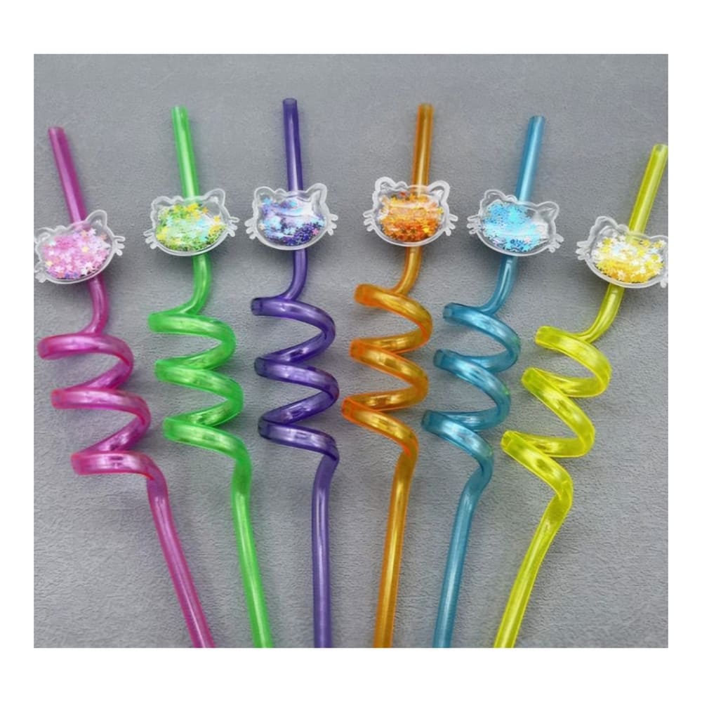 Cat Party Favors-Glitter Plastic Swirly Straws-6 Piece 1 Cat Party Favors Glitter Plastic Straws