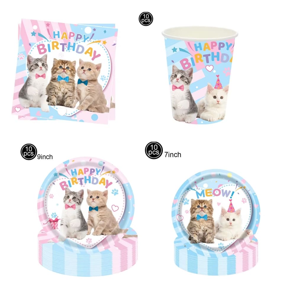 Cat Party Tableware Set – 40 Piece (Serves 10 Guests) 1 Cat Party Table Ware Set
