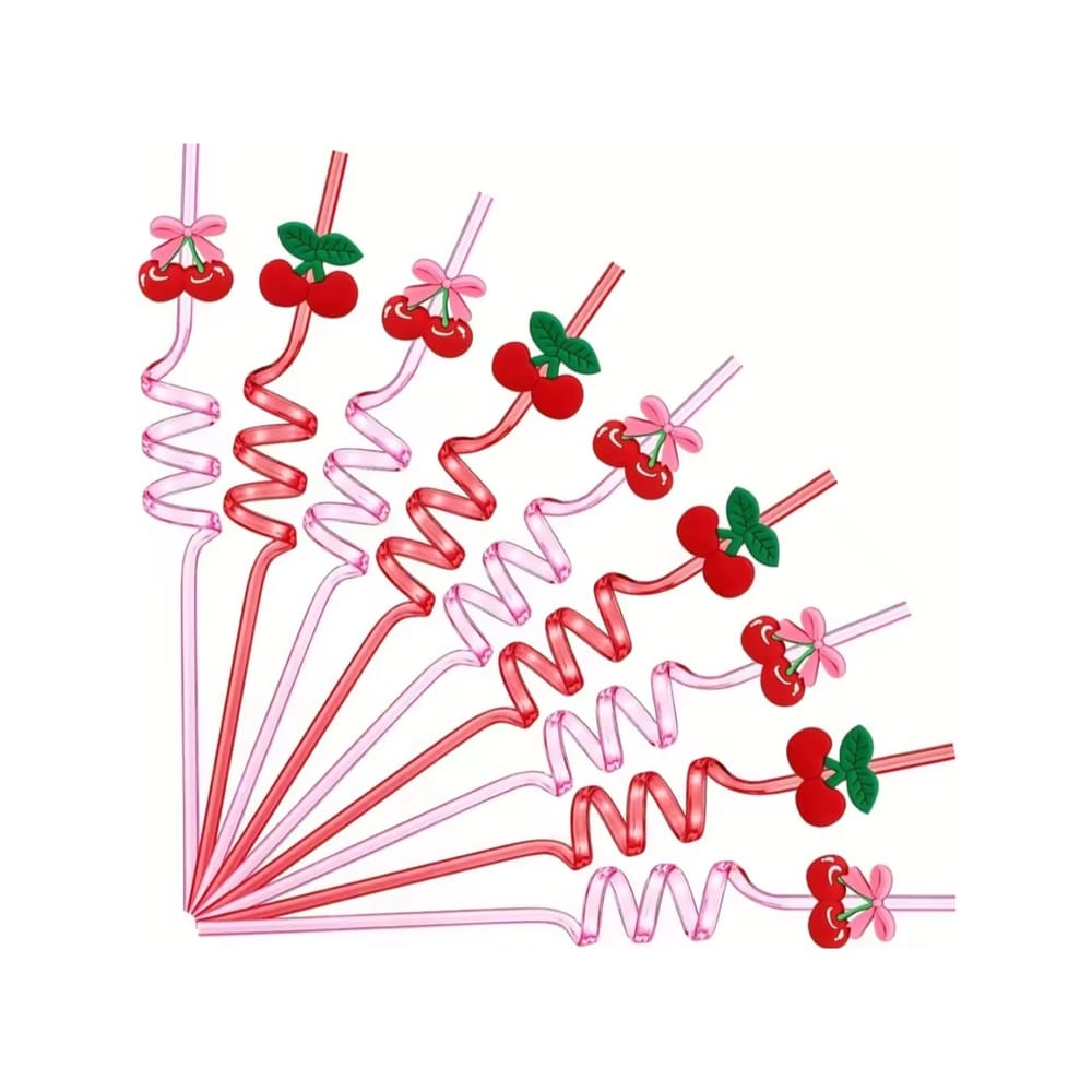 Cherry Party Favors Reusable Spiral Straws –8 Piece 1 Cherry Party Favors Plastic Straws