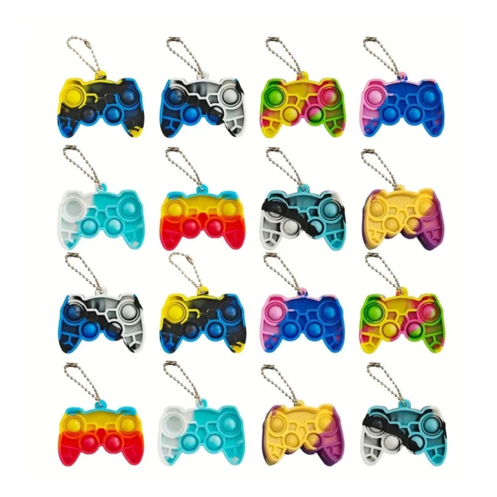 Gamer Party Favors-Pop Fidget Controller Keyrings-6 Piece 1 Gamer Party Favors Pop Fidget Keyrings Assorted Colours