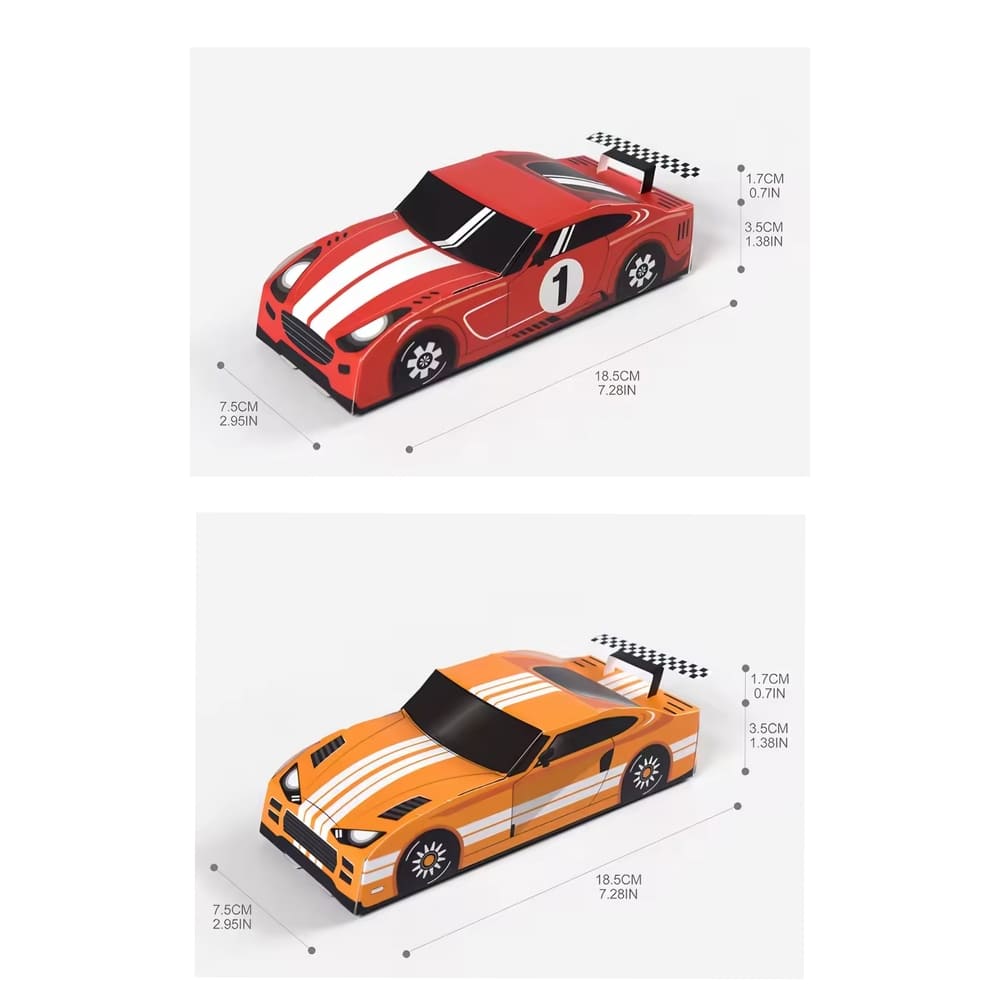 Race Car Shaped Favor Boxes – 6 Piece Set (3 Red & 3 Orange) 2 Party Favor Boxes Race Car Themed Dimensions