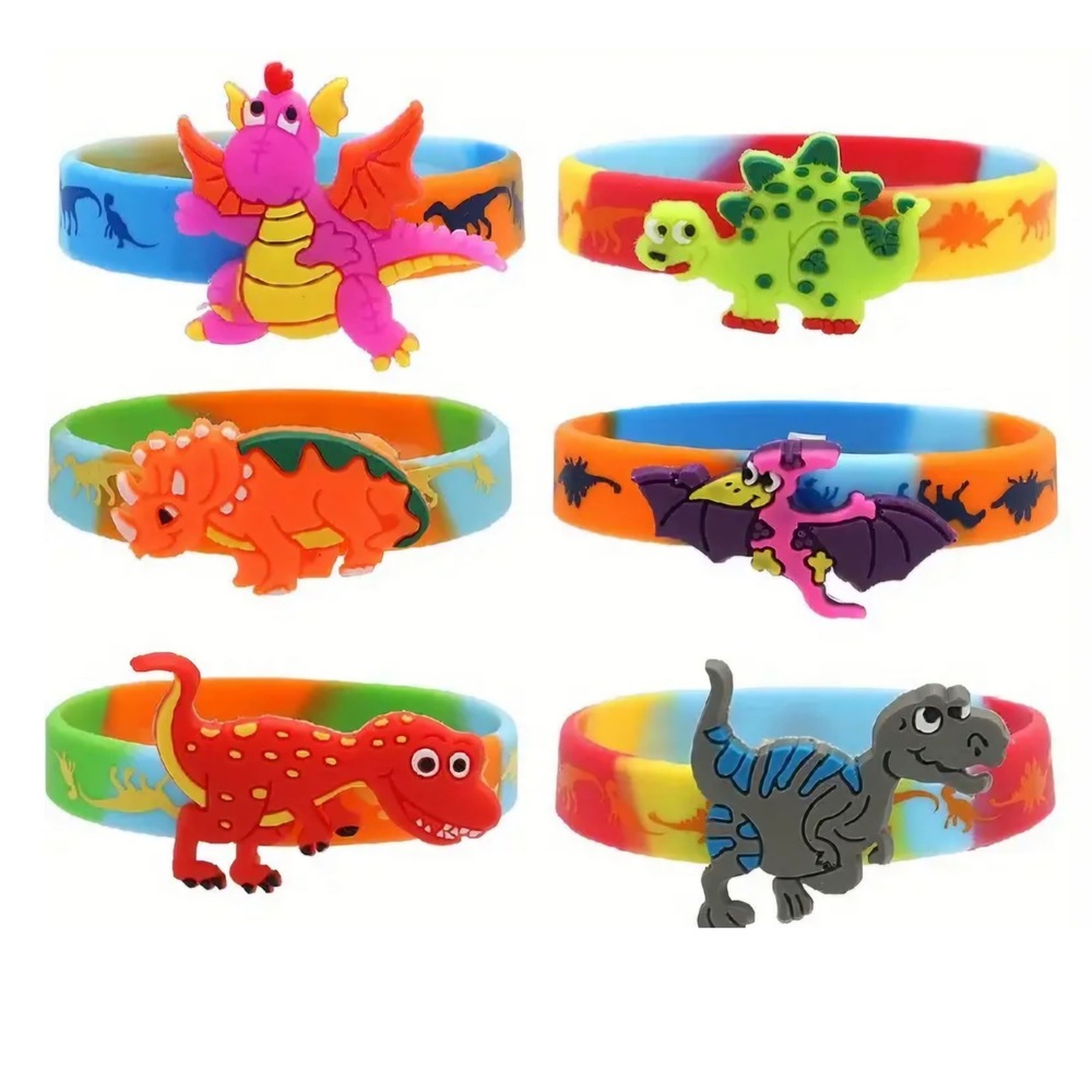 Party Favors Dinosaur Themed Silicone Wristbands-6 Piece-Design B 1 Party Favors Bag Fillers Dinosaur Themed Party Fillers