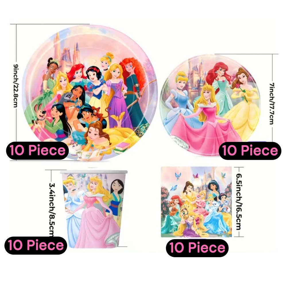 Princess Themed Party Tableware set-Serves 10 Guests 1 Party Tableware Set Princess Themed