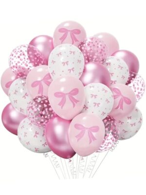 Pink Bow And Confetti Latex Balloons