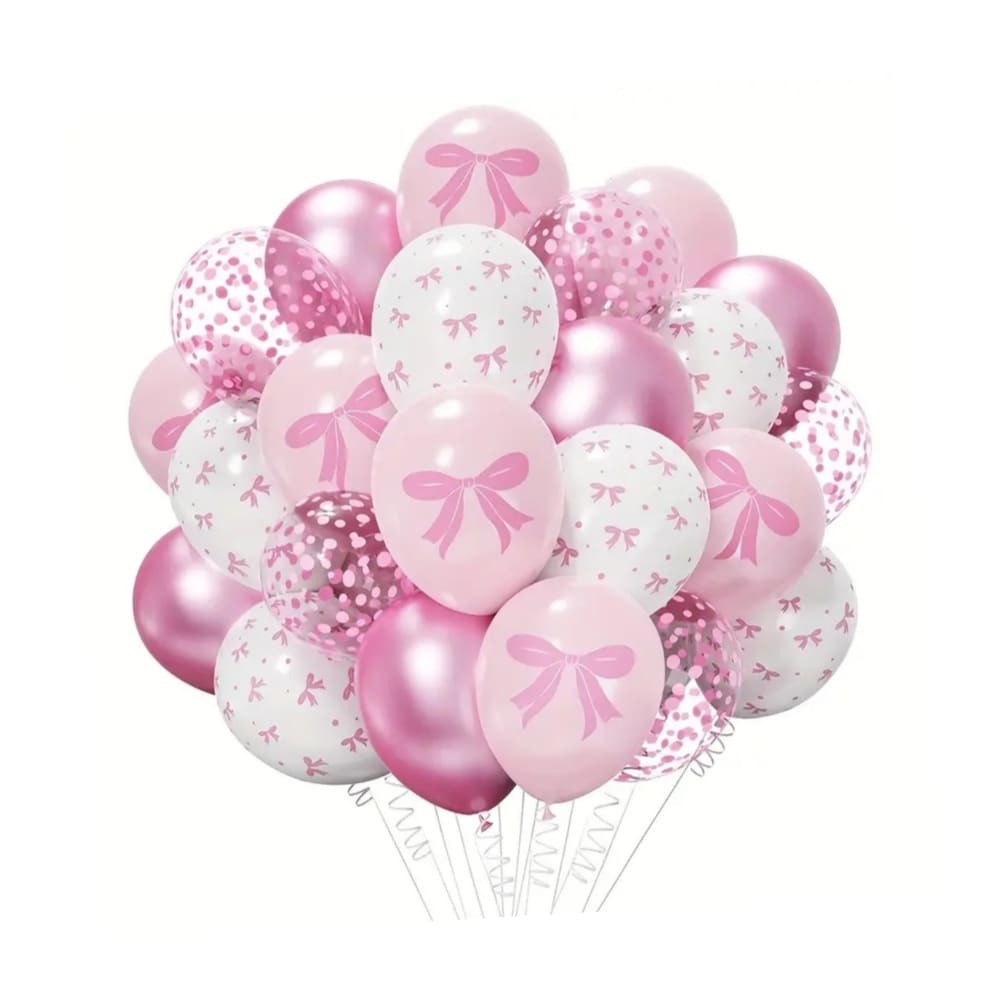 Pink Bow Latex & Latex Confetti Balloons-36 Piece 1 Pink Bow And Confetti Latex Balloons