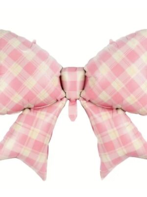 Pink Bow Checkered Foil Balloon