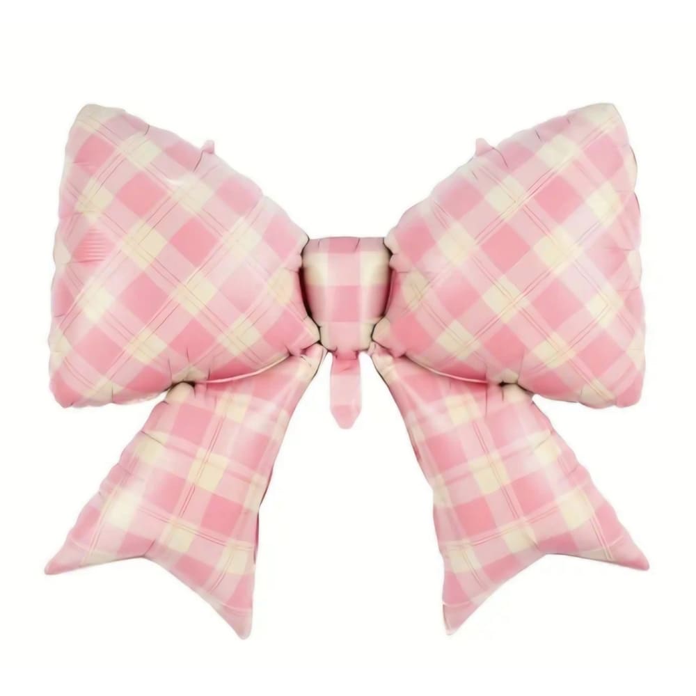 Pink Bow Checkered Foil Balloon-1 Piece 1 Pink Bow Checkered Foil Balloon
