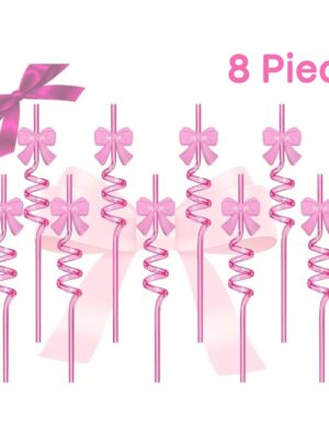 Pink Bow Party Favors Plastic Straws