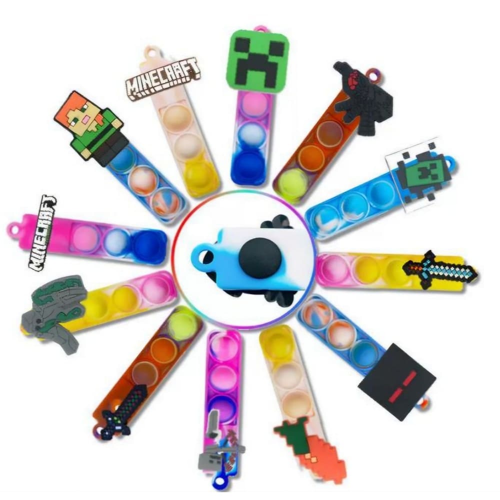 Party Favors Pop Fidget Keyrings – Pixel Themed-12 Piece 1 Pixel Party Favors Pop Fidget Keyrings