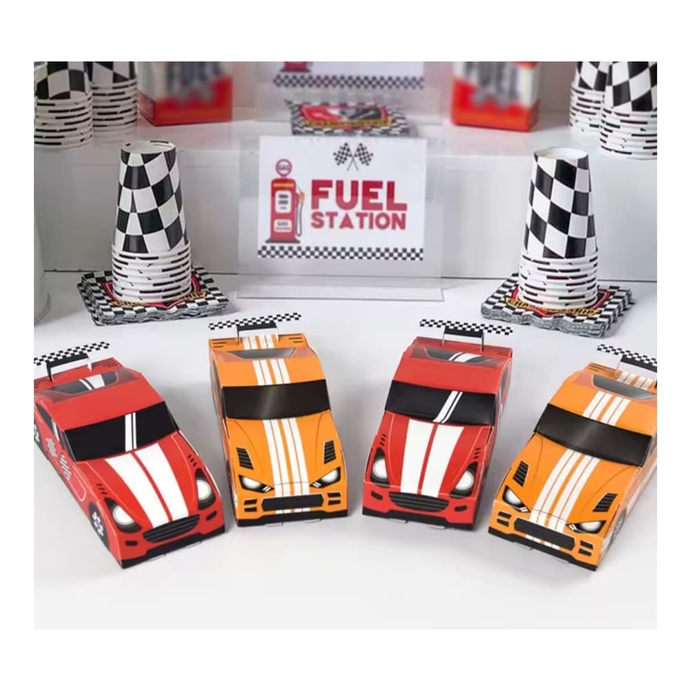 Race Car Shaped Favor Boxes – 6 Piece Set (3 Red & 3 Orange) 1 Race Car Shaped Favor Boxes Race Car Party Supplies