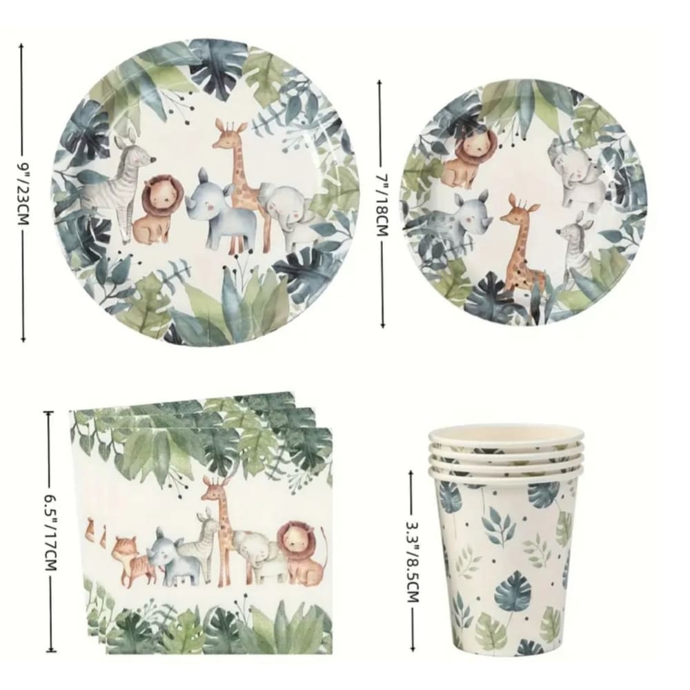 Safari Animals Party Tableware Set-8 Guests 2 Safari Party Disposable Tableware Set