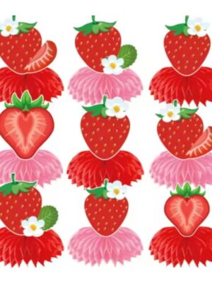 Strawberry Party Table Decorations 9 Piece Honeycomb Base