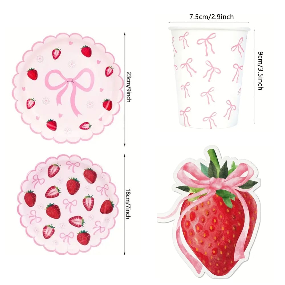 Strawberry Pink Bow Tableware Set- Serves 10 Guests 1 Strawberry Pink Bow Tableware Set