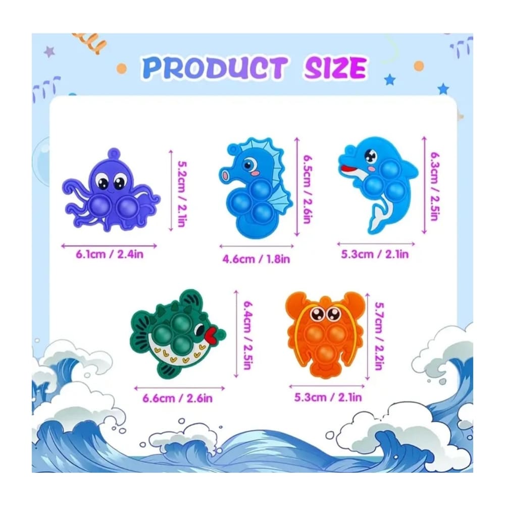 Under The Sea Party Favors-Pop Fidget Keyrings-5 Piece 1 Under The Sea Animals Party Favors Pop Fidget Keyrings