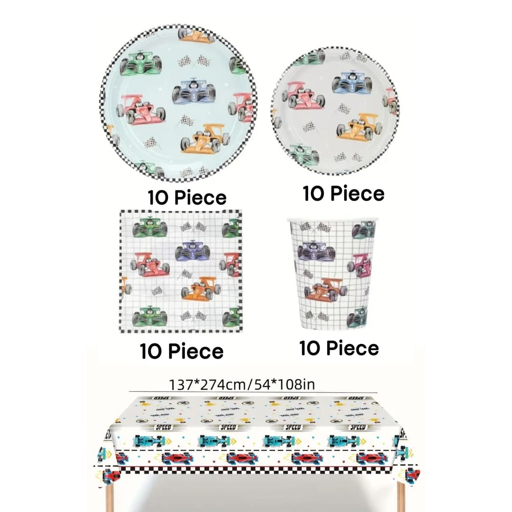 Race Car Party Tableware Set-41 Piece-Serves 10 Guests 1 Race Car Party Tableware Set 41 Piece