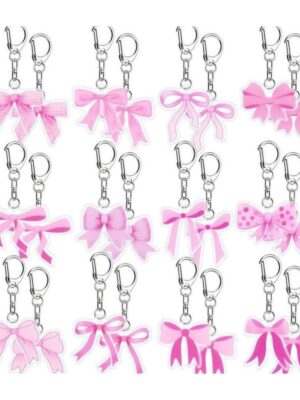 Pretty Party Shop 12 Party Favors Keyrings Pink Bow Themed