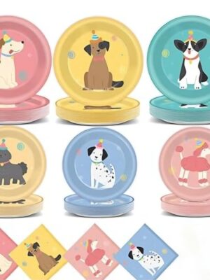 Puppy Party Tableware Set Paper Plates Napkins