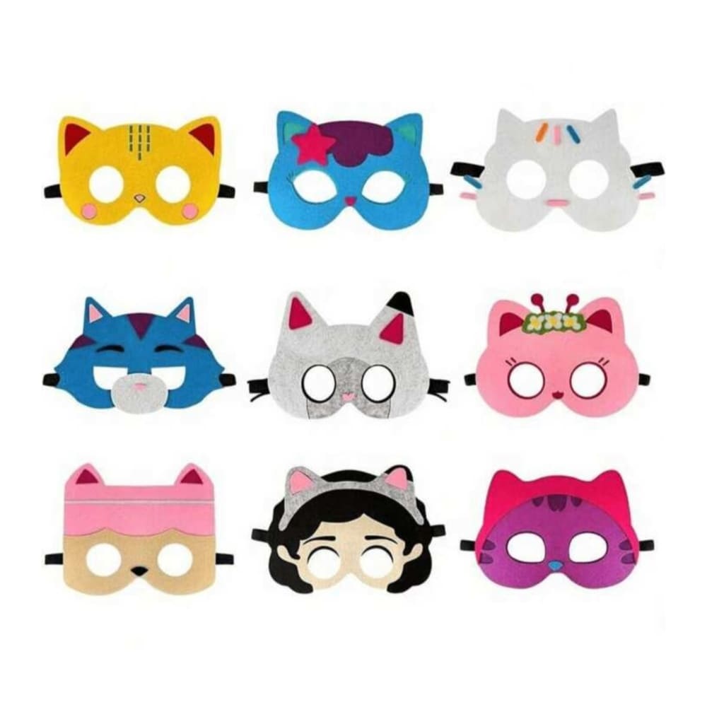 Cat Party Felt Masks-Assorted Designs-9 Piece 1 Cat Party Felt Mask Nine Piece Assorted Designs