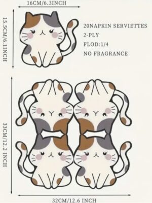 Cat Party Shaped Paper Napkins 20 Piece