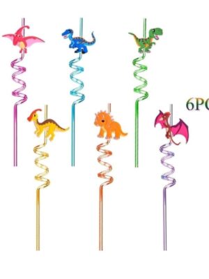 Pretty Party Shop 3 Dinosaur Plastic Straws Party Favors
