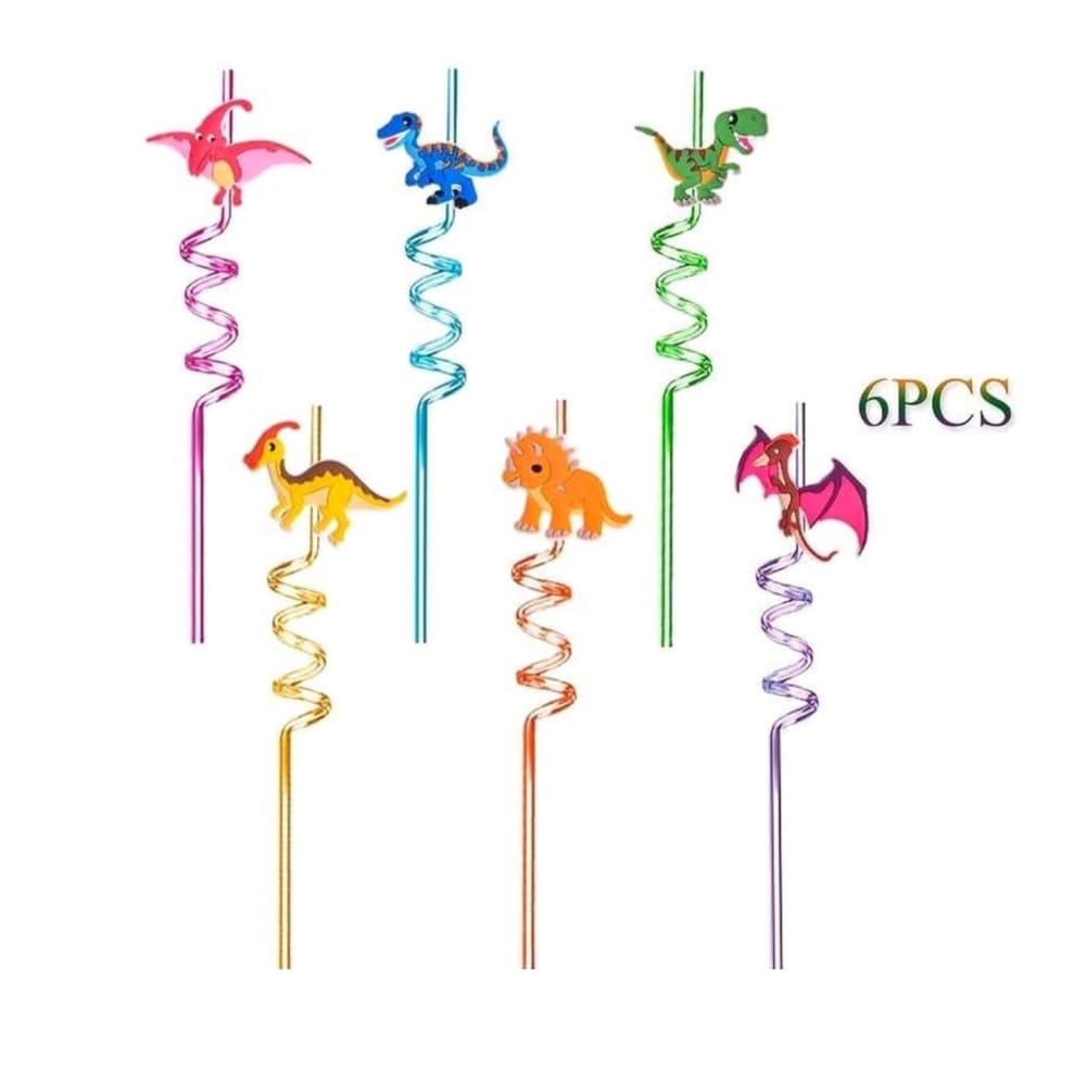 Dinosaur Spiral Straws-6 Piece Party Favor Set 1 Dinosaur Plastic Straws Party Favors