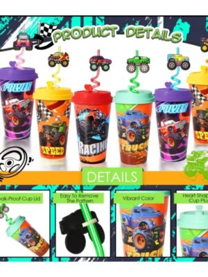 Monster Truck Party Favor Plastic Cups And Party Plastic Straws