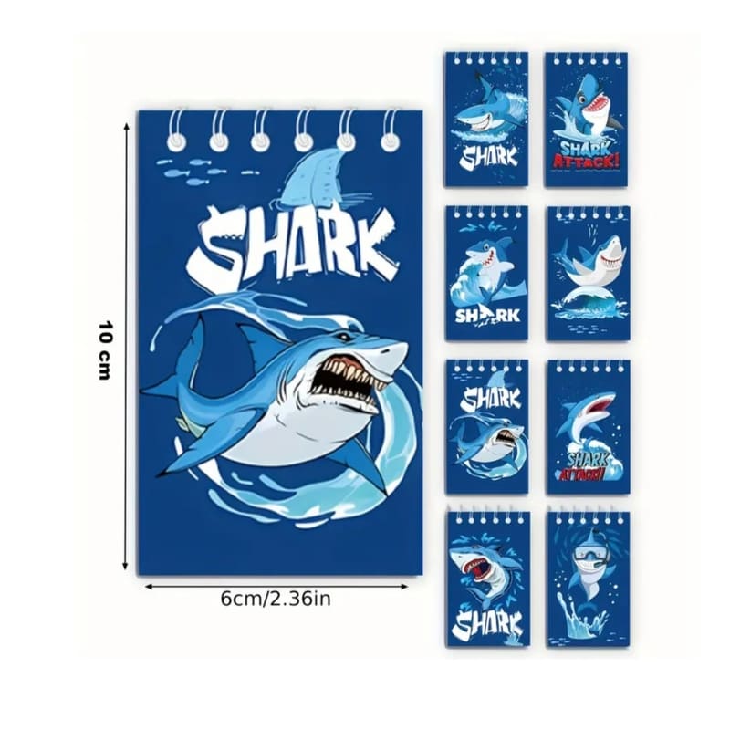Shark Party Favor Mini Notebooks-8 Piece Set 1 Shark Party Favor Mini Spiral Notebooks Eight Piece
