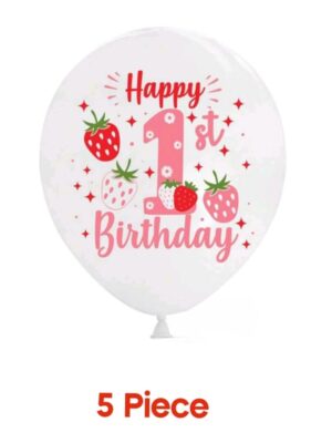 Pretty Party Shop 11 Strawberry Happy First Birthday Latex Balloons