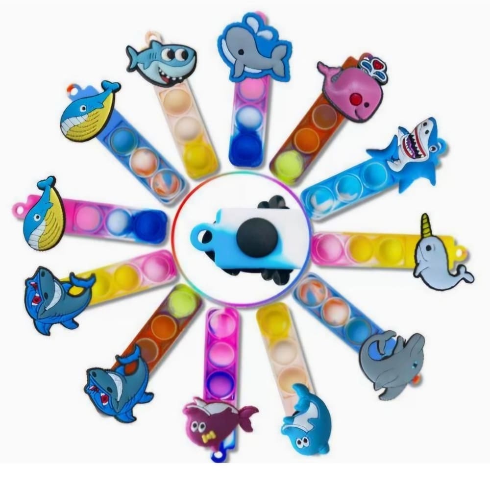 Under The Sea Party Favors Pop Fidget Keyrings-12 Piece Set-Design B 1 Ocean Animal Pop Fidget Keyrings