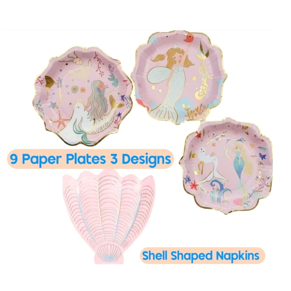 Mermaid Party Plates And Shell Napkins 1 Mermaid Magical Tableware Set 9 Plates 16 Napkins