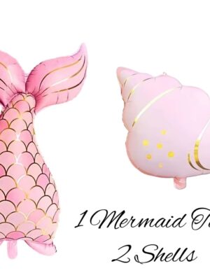 Mermaid Tail And Shell Shaped Foil Balloon Pink