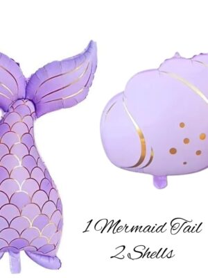 Mermaid Tail And Shell Shaped Foil Balloon Set Purple
