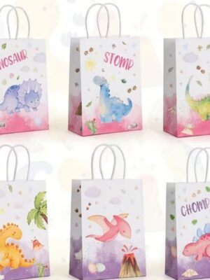 Pink Dinosaur Party Favor Bags With Handle