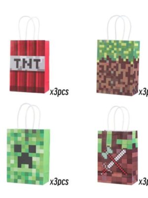 Pixel Party Favor Bags With Handle Four Desigs Three Of Each Design