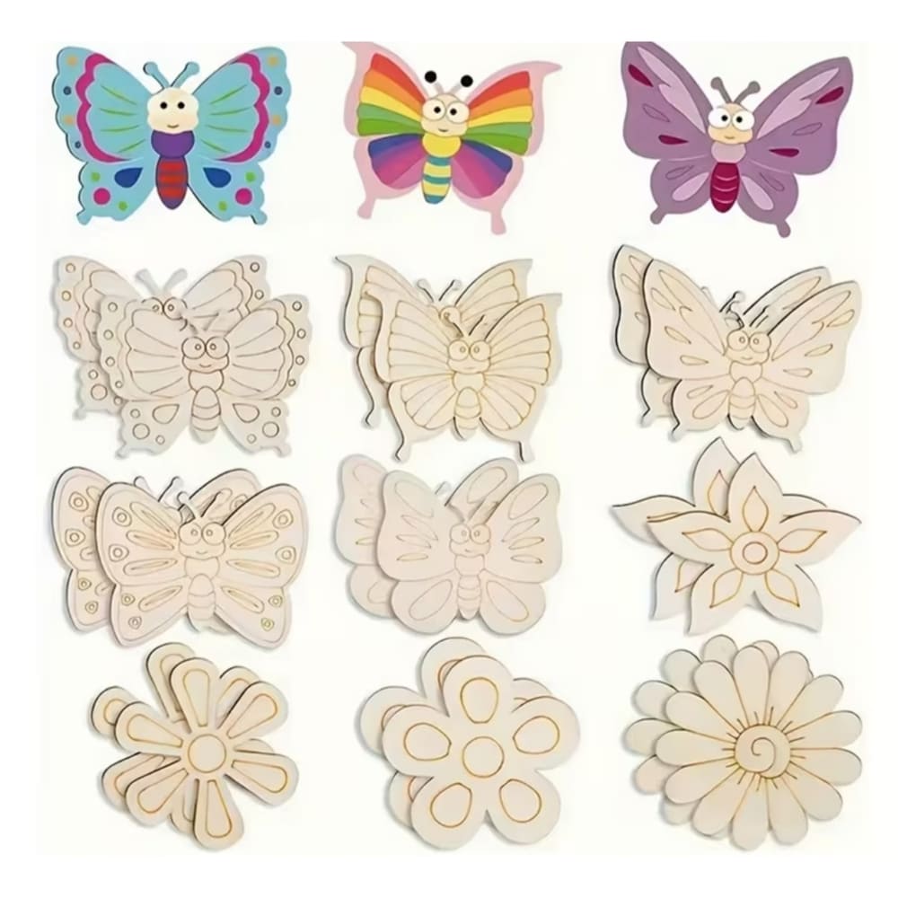 Butterfly And Flower Party Favors- Wooden Craft Activity Set-9 Piece 1 Butterfly And Flower Craft Activity
