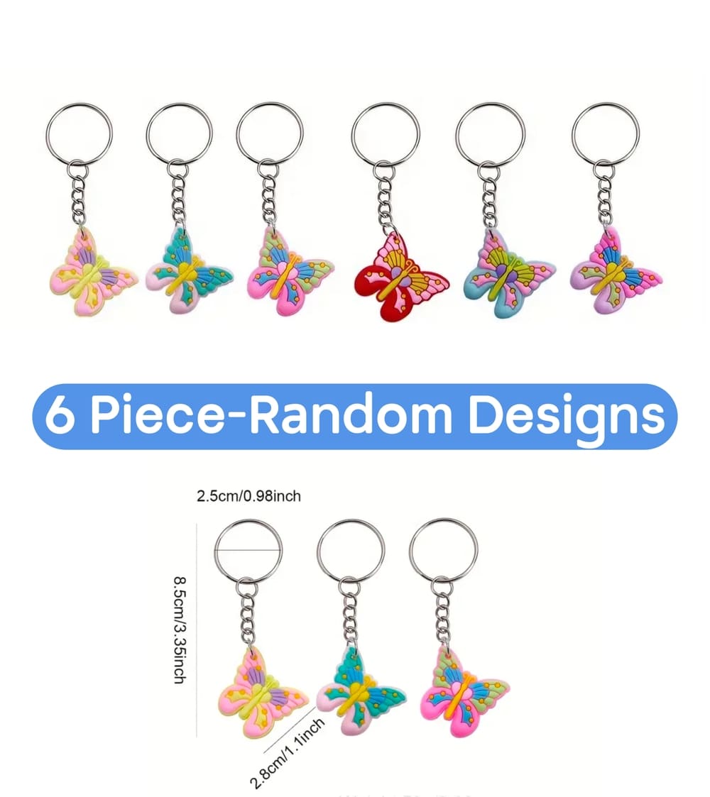 Butterfly Party Favors Keyrings-6 Piece Assorted Designs 1 Butterfly Party Favors Keyrings Six Assorted Designs