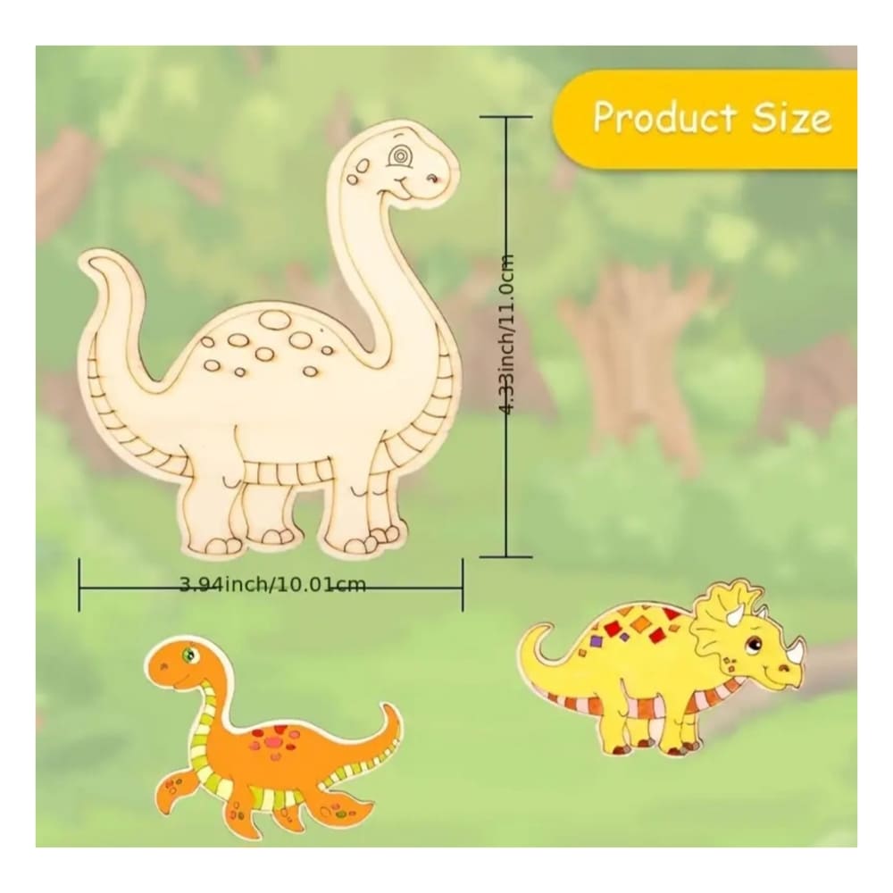 Dinosaur Party Favors Wooden Craft Activity Set- 8 Piece Set 2 Dinosaur Dimensions