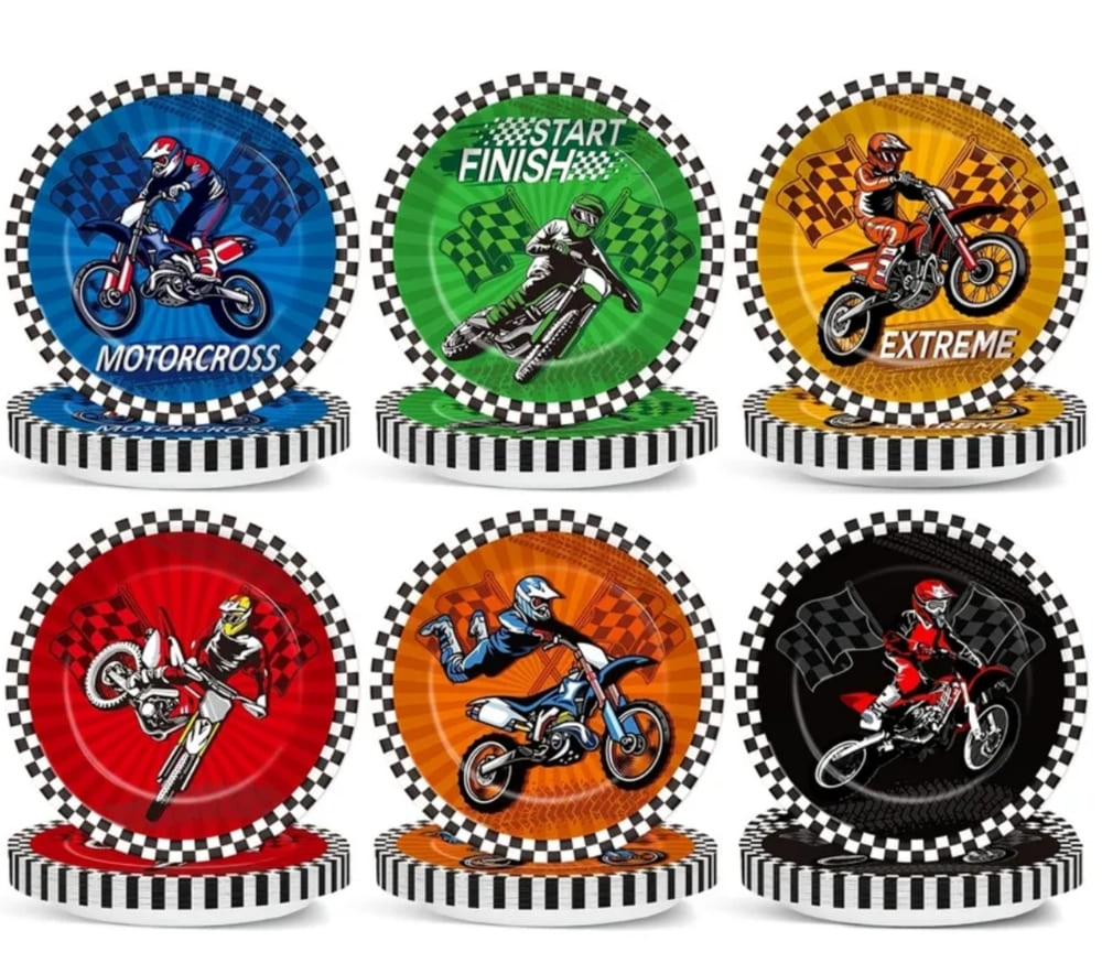Dirt Bike Party Paper Plates-6 Piece-17cm 1 Dirtbike Small Paper Plates Six Designs