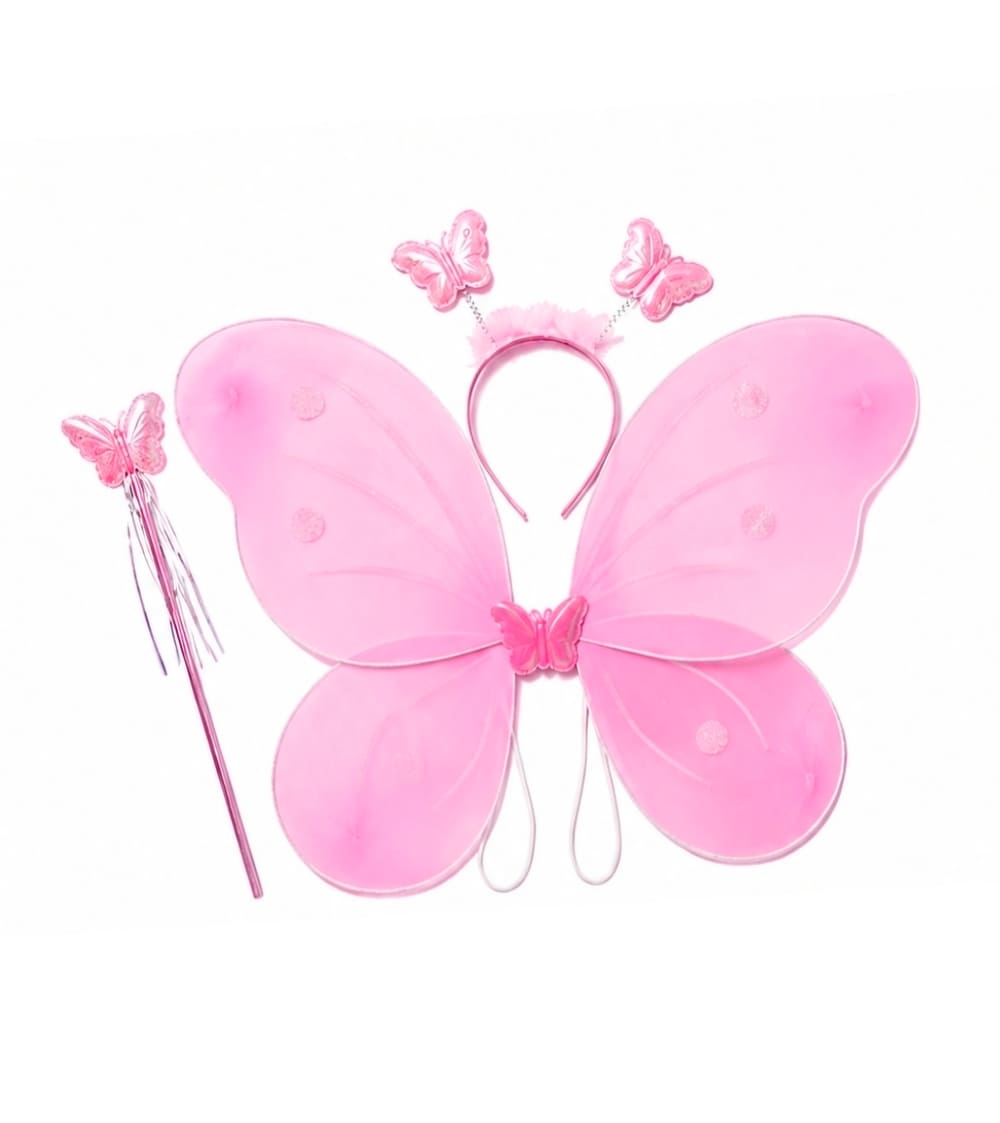 Fairy Wings Dress Up Set-Butterfly Wings,Wand&Headband-Pink 1 Fairy Wngs Head Band Wand Pink Butterfly