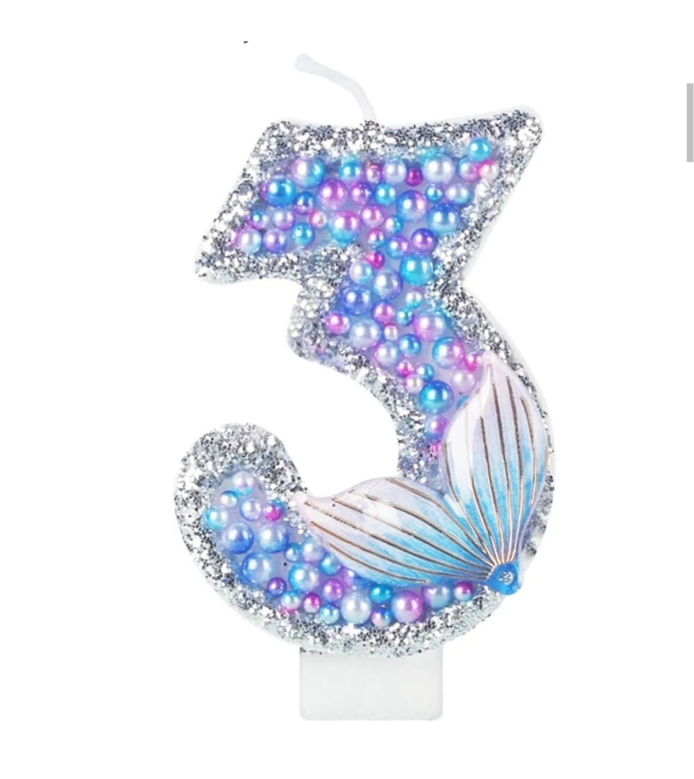 Mermaid Number Three Birthday Candle 1 Memaid Candle Number Three