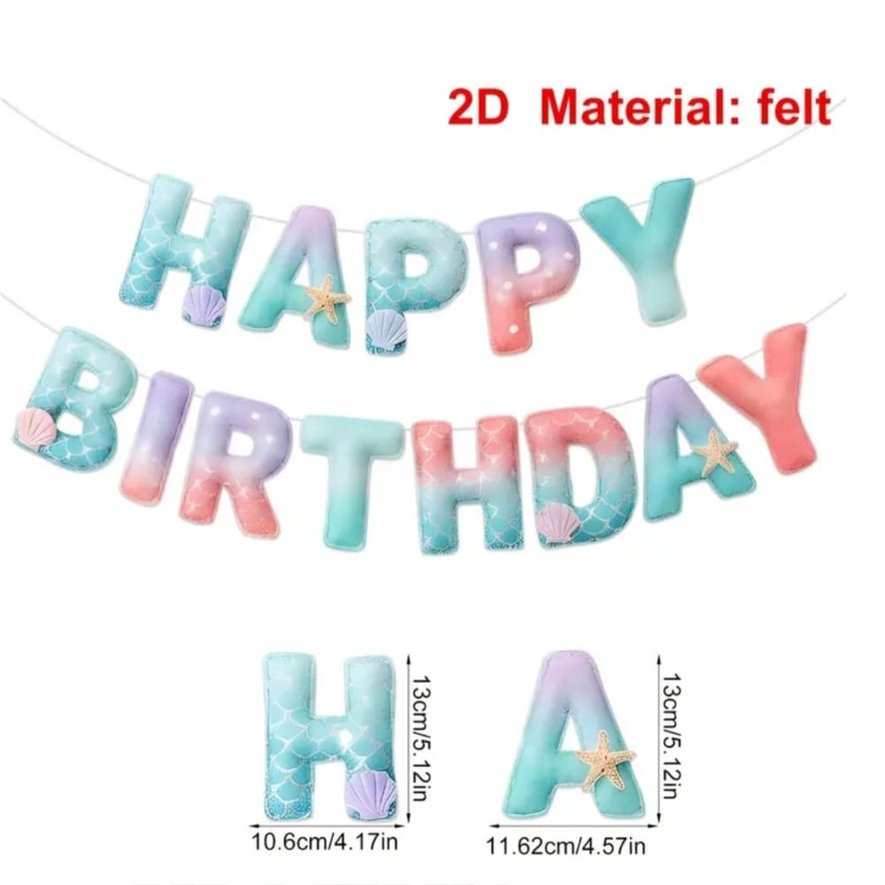 Mermaid Happy Birthday Felt Banner 1 Mermaid Happy Birthday Banner Felt Fabric