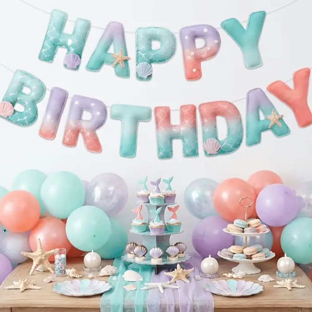 Mermaid Happy Birthday Felt Banner 2 Mermaid Happy Birthday Felt Bunting