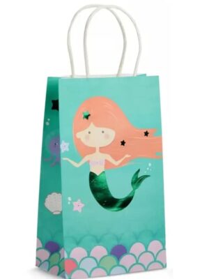 Mermaid Party Favor Bags With Handle Six Piece Foil Print Details