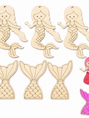 Mermaid Tail And Mermaid Shape Party Favors Wooden Art Craft Activity