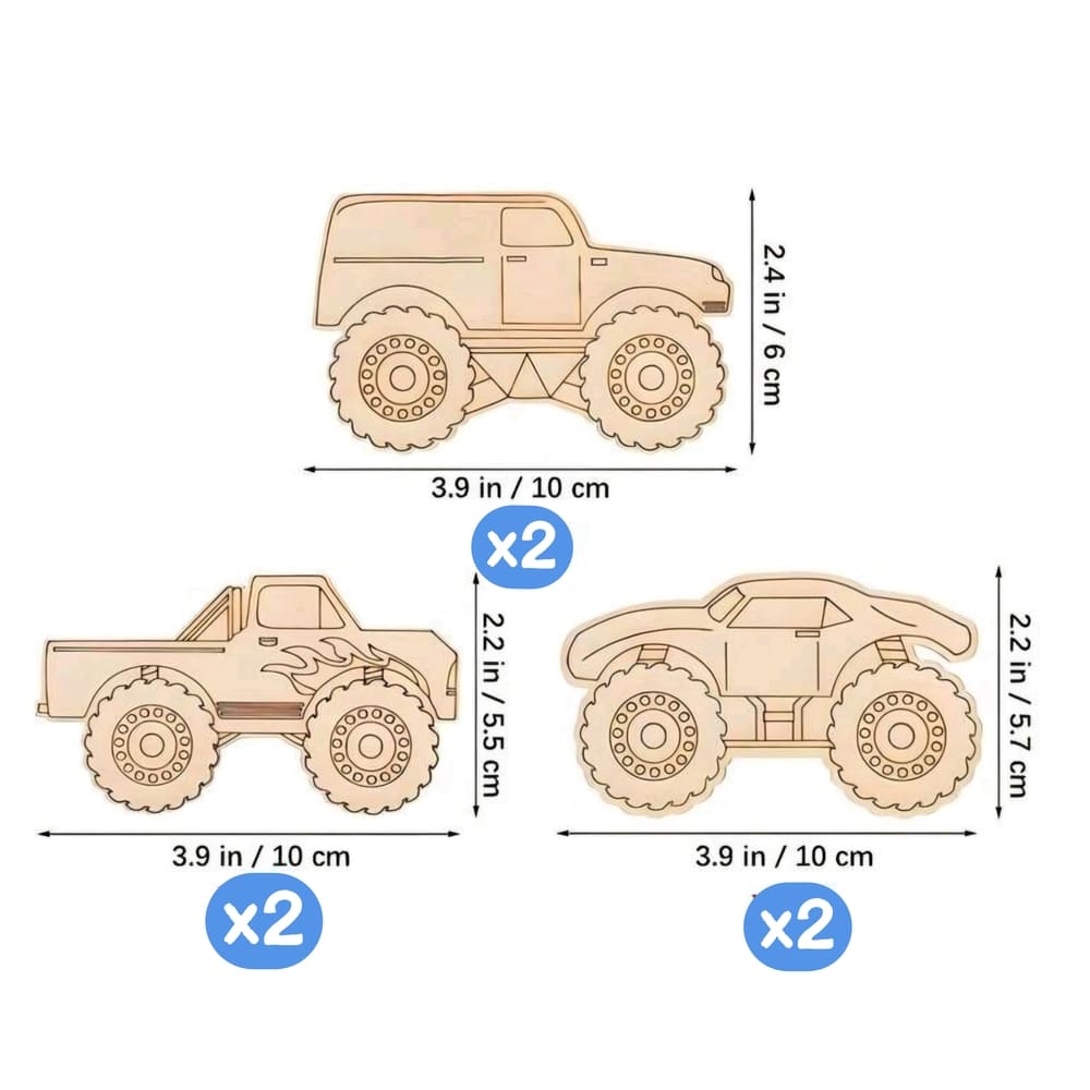 Monster Truck Party Favor Wooden DIY Craft Set-6 Piece 2 Monster Truck Party Favors Wood DIY