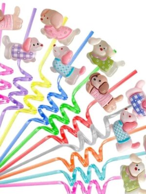 Pretty Party Shop 5 Puppy Party Favors Swirley Plastic Straws