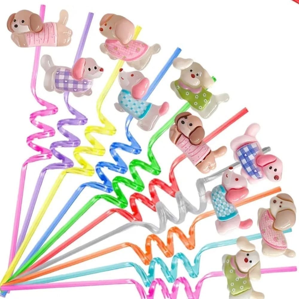 Puppy Party Favours Swirley Plastic Straws-10 Piece 1 Puppy Party Favors Swirley Plastic Straws