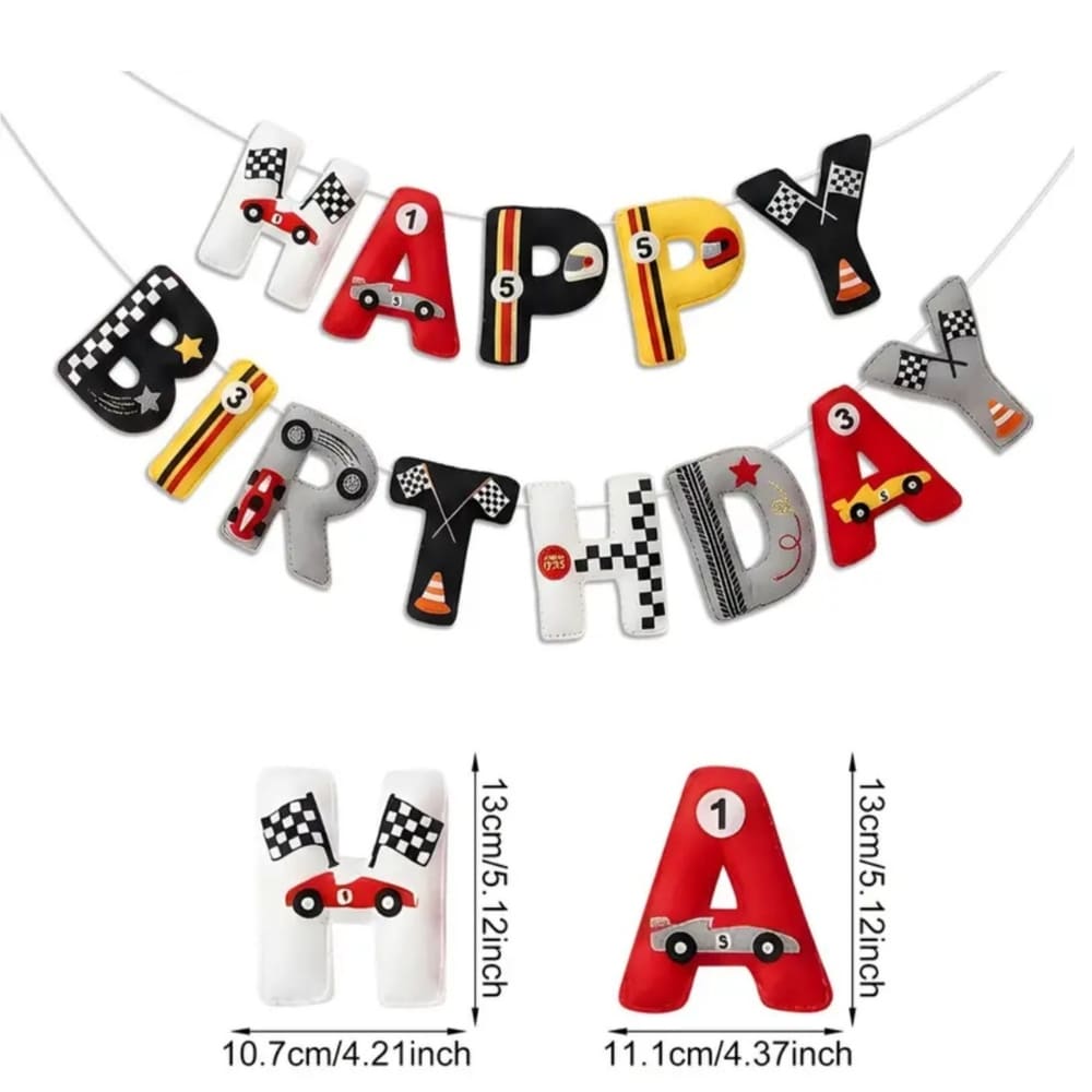 Race Car Happy Birthday Felt Banner 1 Race Car Happy Birthday Bunting Felt Fabric