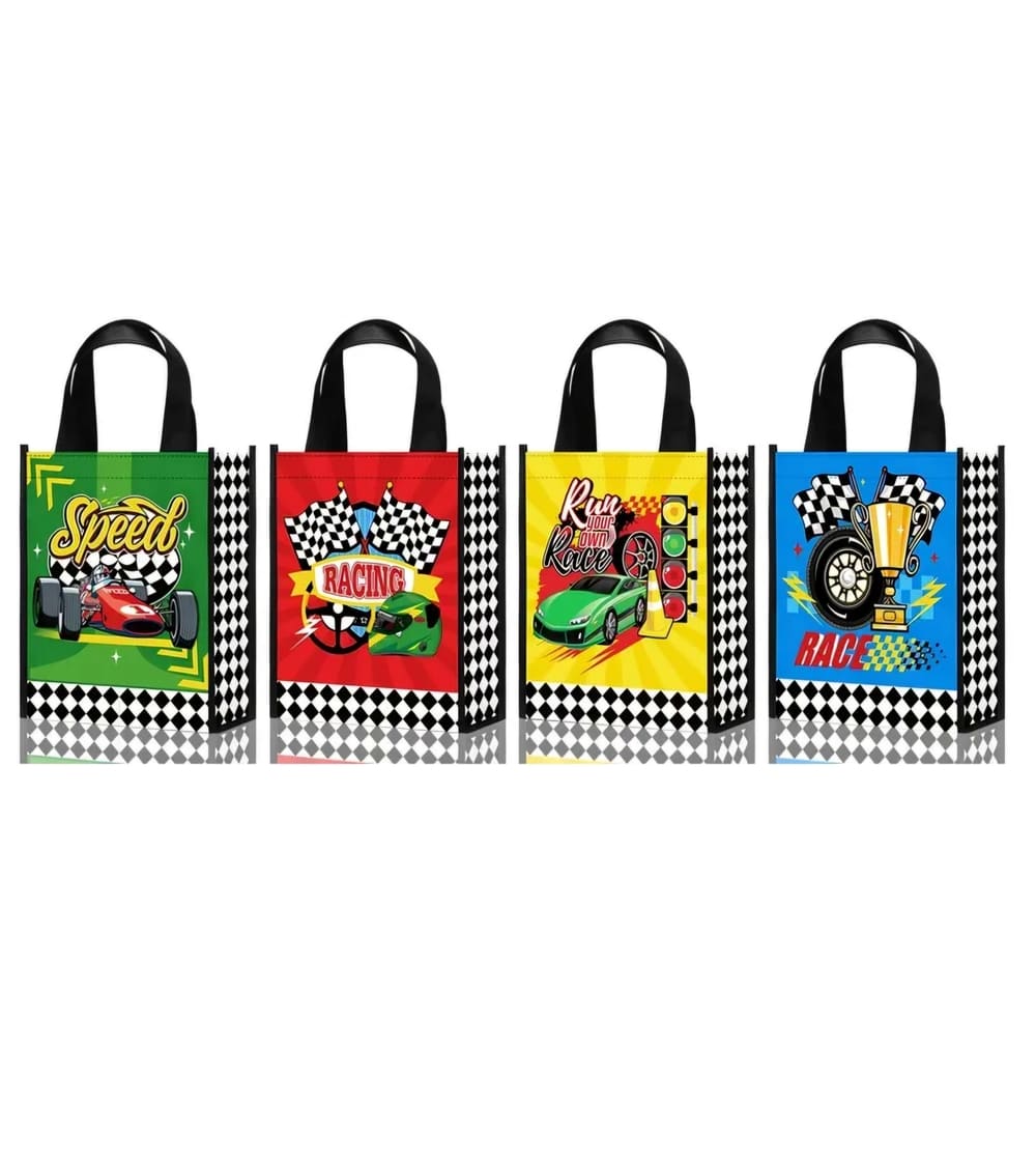 Race Car Party Favor Tote Bag Set-8 Piece Set 1 Race Car Party Favor Tote Bags 4 Designs Two Each
